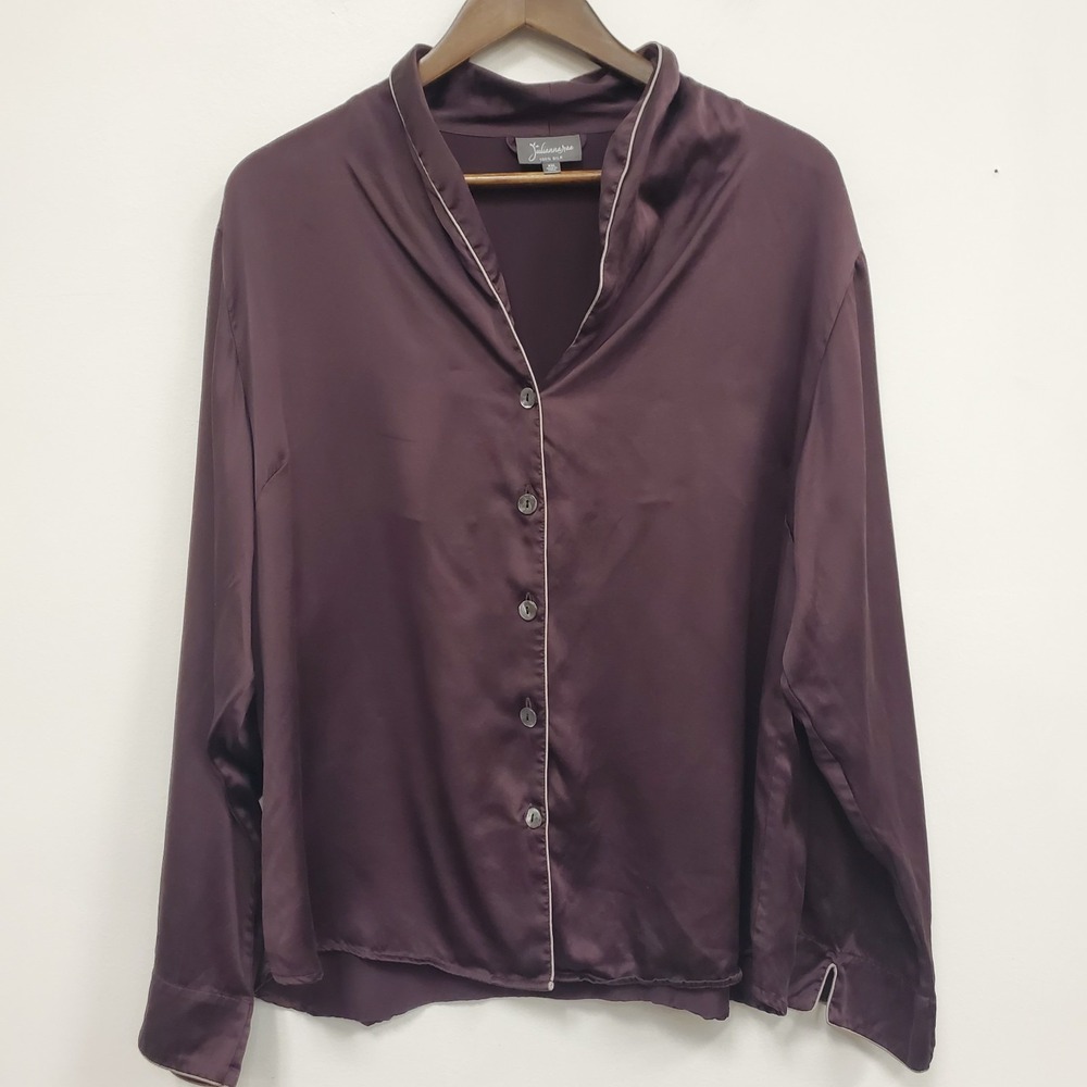 Julianna Rae Womens Top and Bottom Silk Pajama Set Size XXL Purple Quite Luxury - Picture 2 of 16